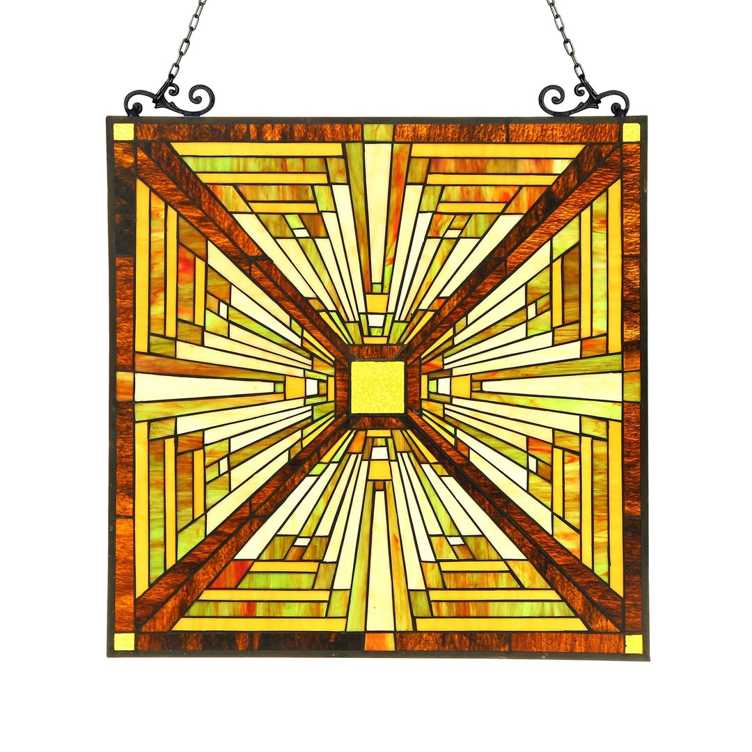 25.6" x 24.4" Geometric Mission-Style Stained Glass Window Panel