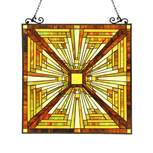 25.6" x 24.4" Geometric Mission-Style Stained Glass Window Panel