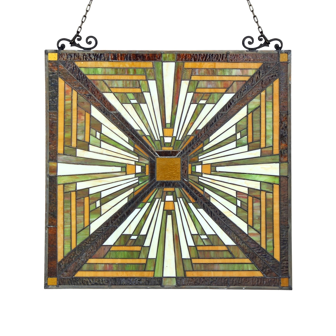 25.6" x 24.4" Geometric Mission-Style Stained Glass Window Panel