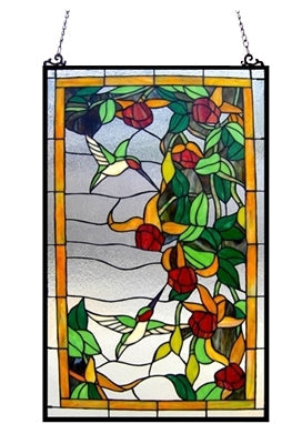 32" x 20" Hummingbird Stained Glass Window Panel