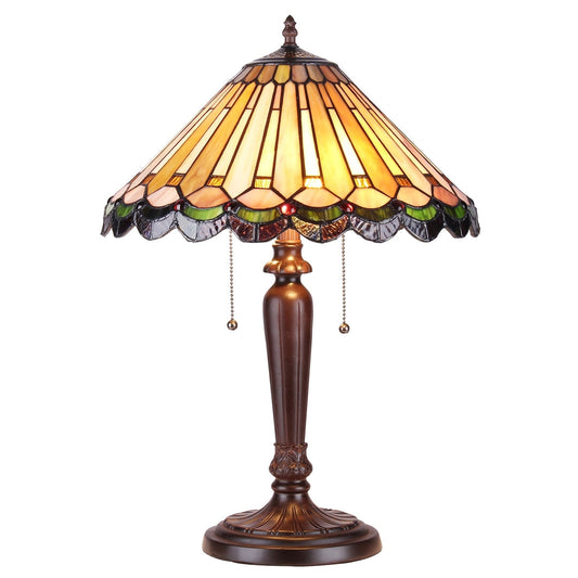 22" x 15.75" Mission-Style Stained Glass Table Lamp – Amber & Green
