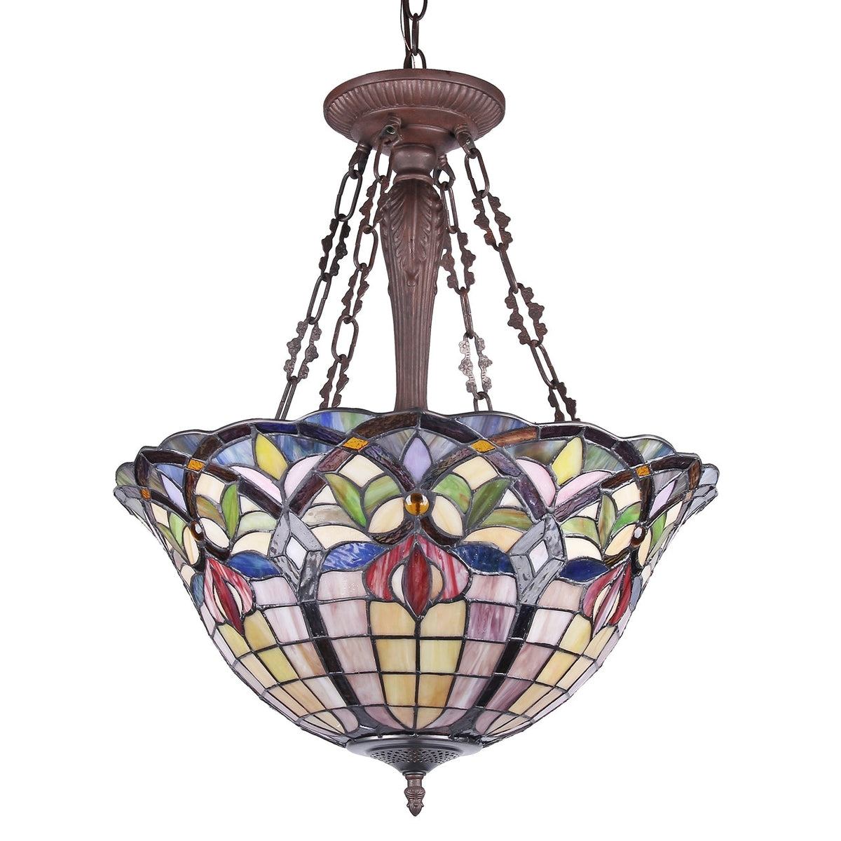 23.3" x 19.9" Victorian Floral Stained Glass 3-Light Inverted Pendant