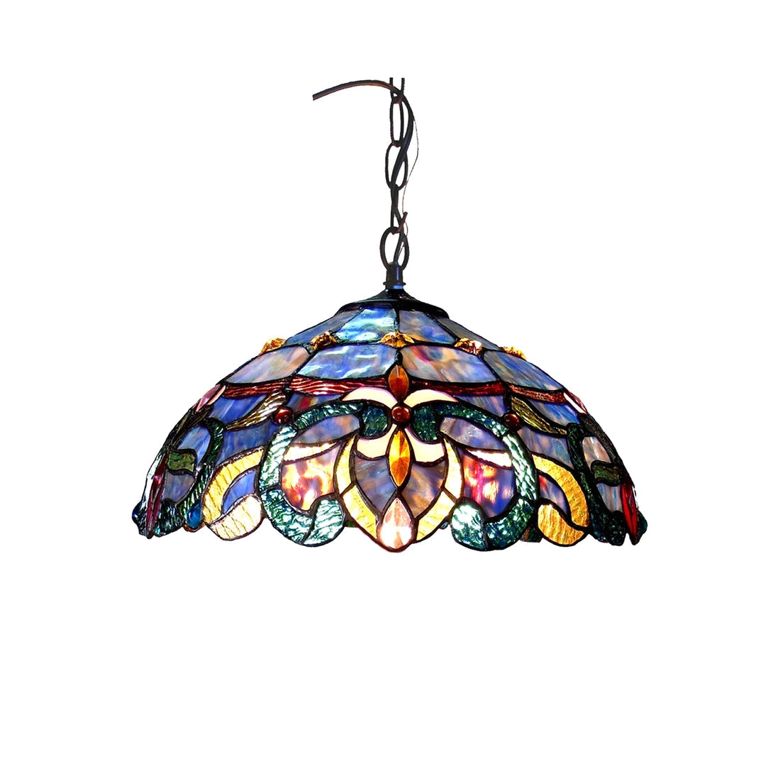 12" x 18" Victorian Stained Glass Ceiling Pendant – Blue & Gold
