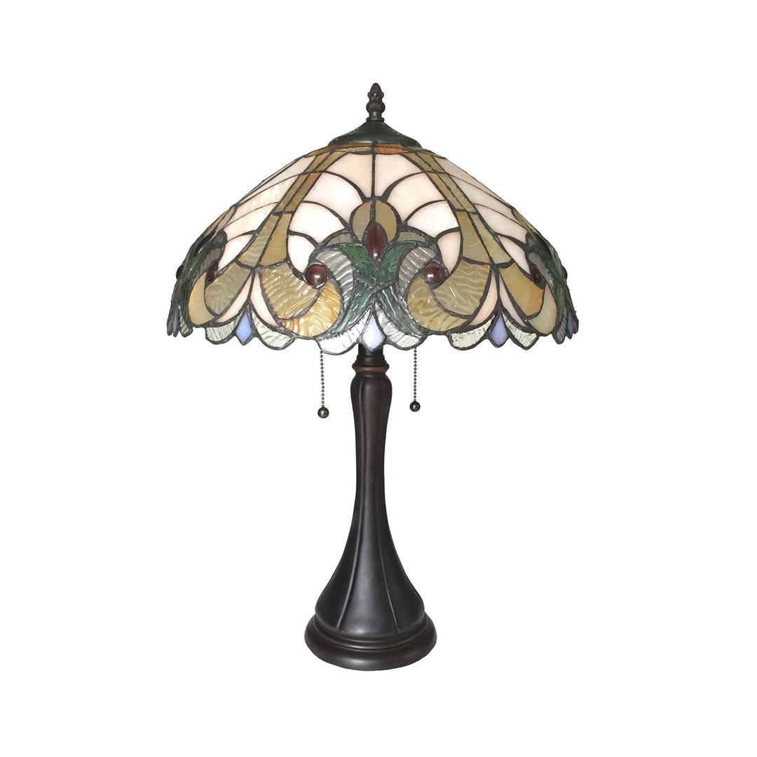 22" x 16" Cream & Amber Victorian Stained Glass Table Lamp