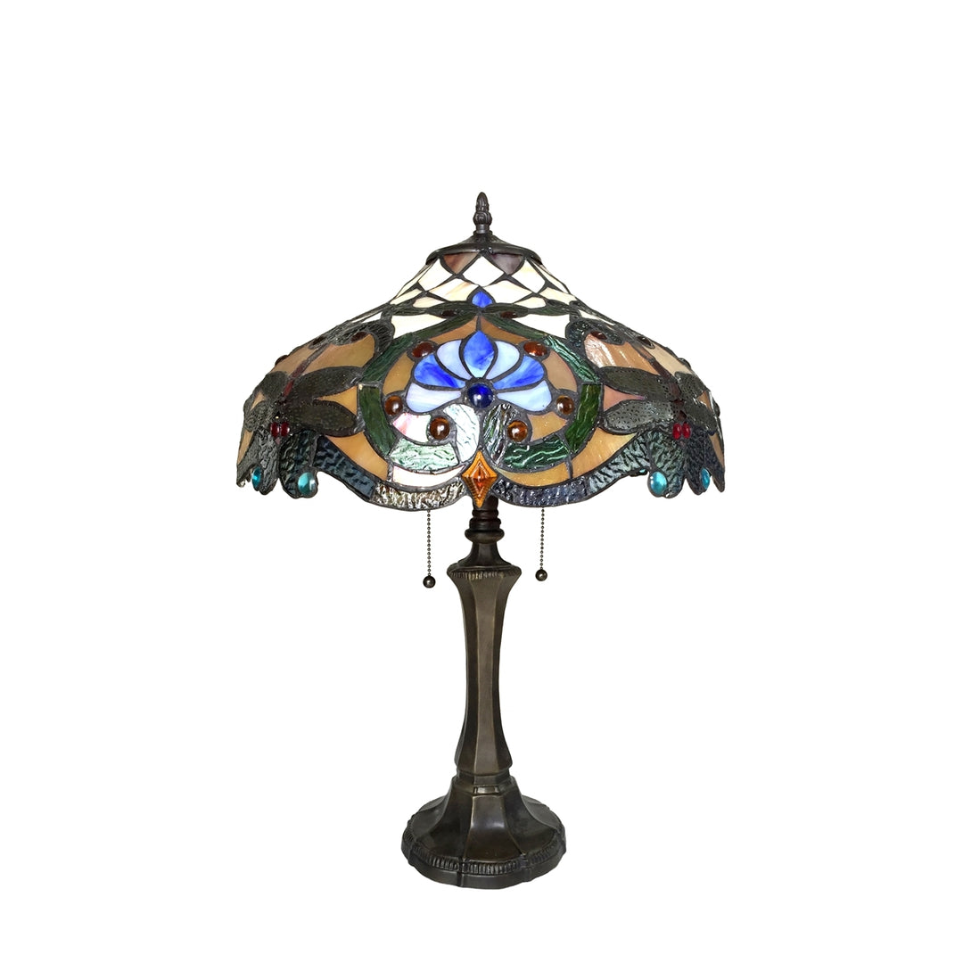 23" x 17" Art Nouveau Dragonfly Stained Glass Table Lamp