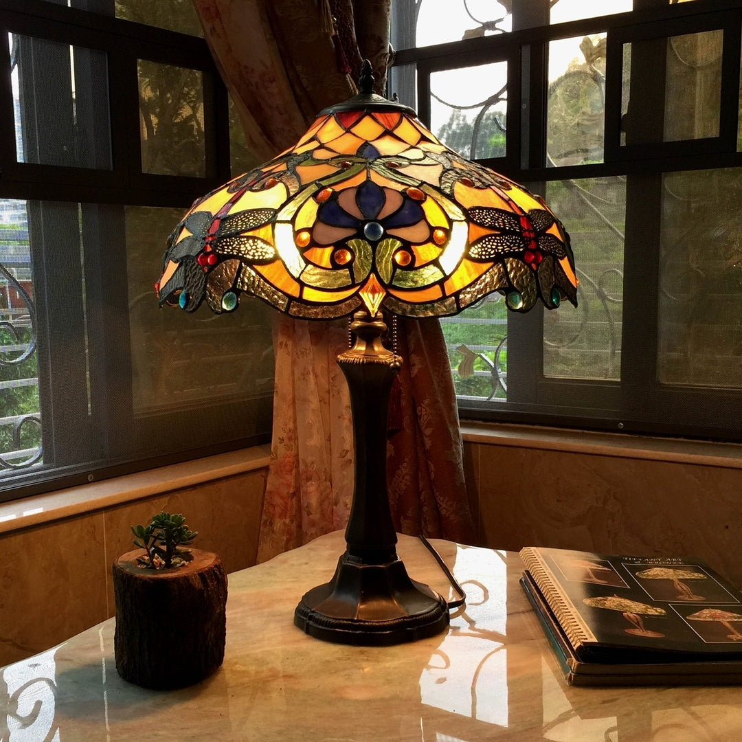 23" x 17" Art Nouveau Dragonfly Stained Glass Table Lamp