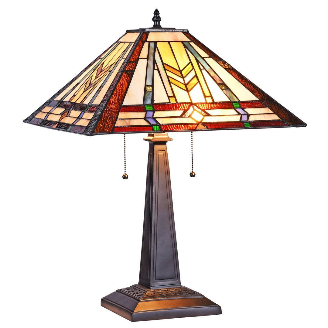 22.44" x 16" Mission-Style Geometric Stained Glass Table Lamp