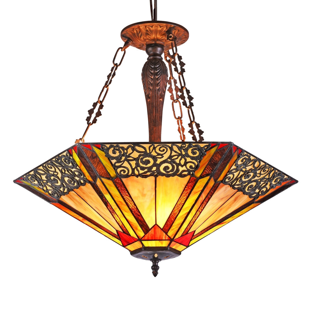 22.33" x 23.8" Geometric Stained Glass 3-Light Inverted Pendant