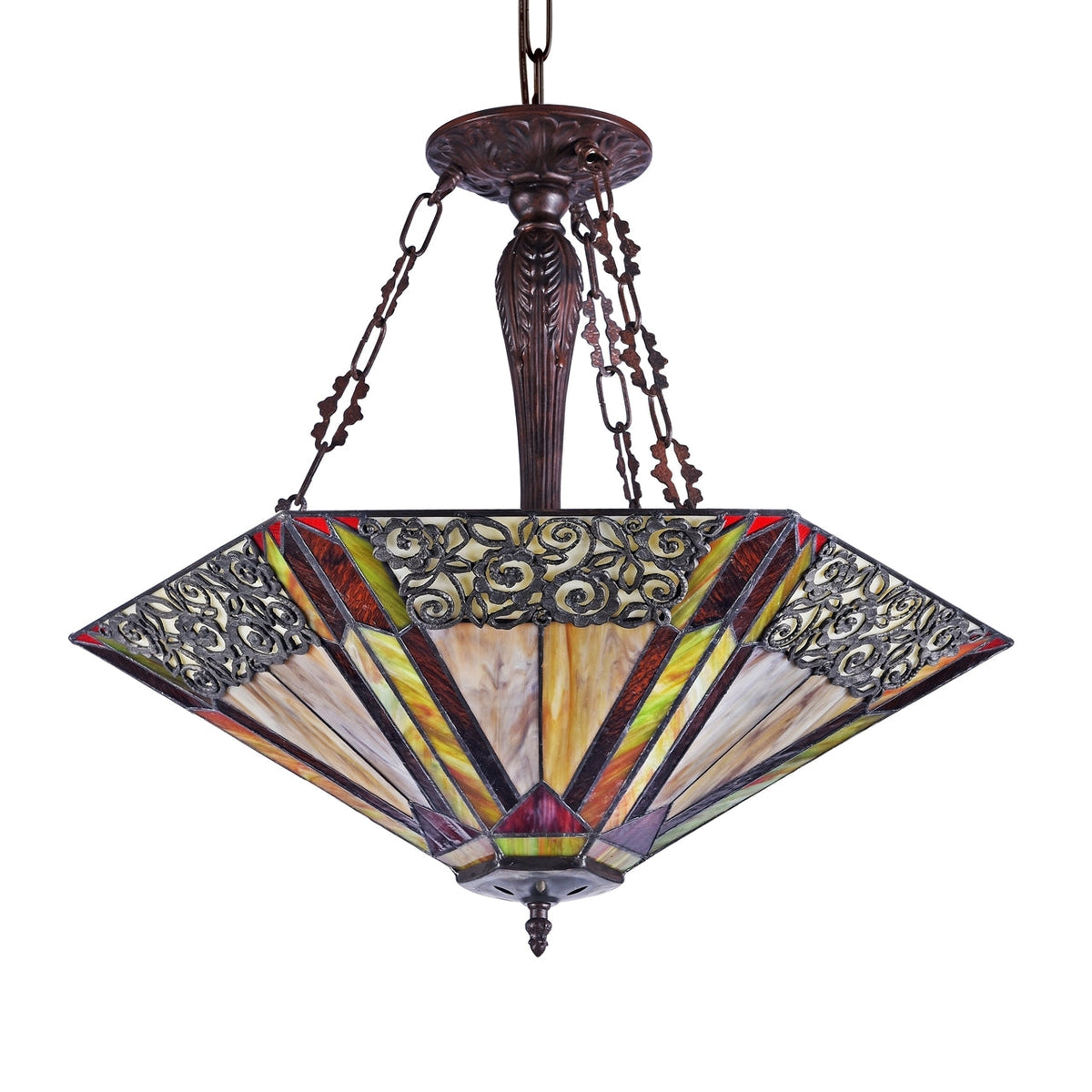 22.33" x 23.8" Geometric Stained Glass 3-Light Inverted Pendant