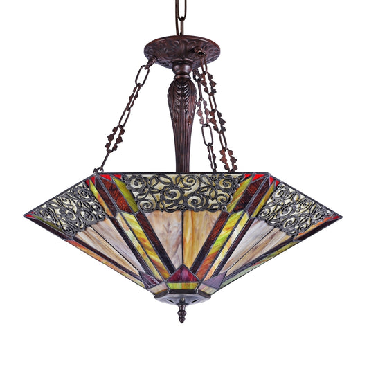 22.33" x 23.8" Geometric Stained Glass 3-Light Inverted Pendant