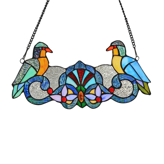 7.5" x 15.7" Colorful Birds Stained Glass Window Suncatcher