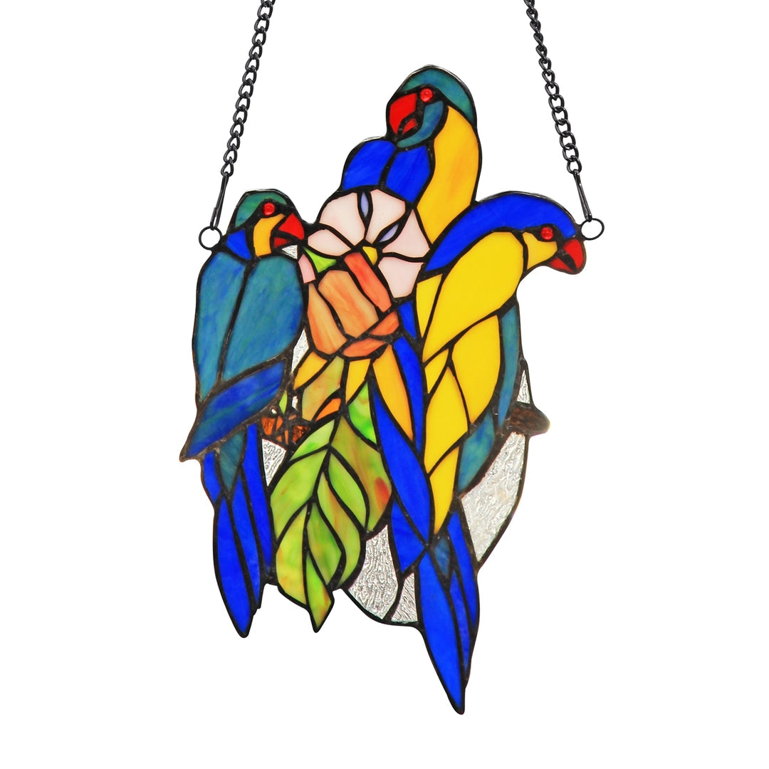 13.4" x 8.3" Colorful Parrots Stained Glass Window Suncatcher