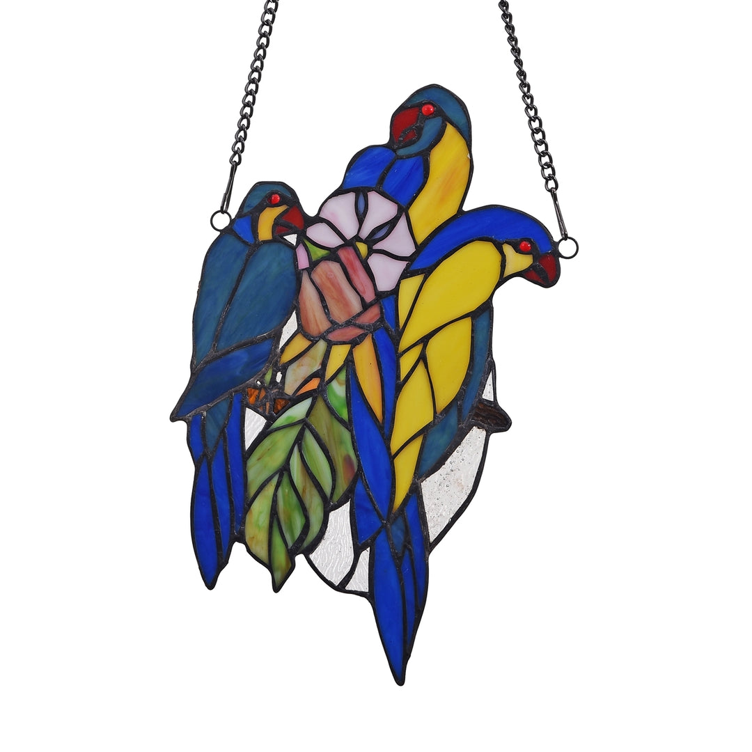 13.4" x 8.3" Colorful Parrots Stained Glass Window Suncatcher