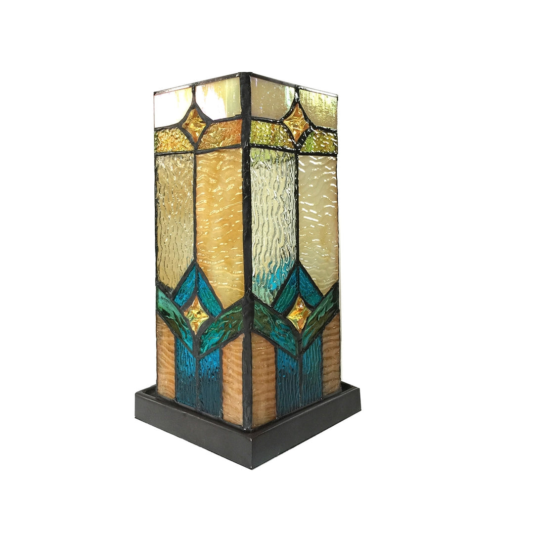11" x 5.5" Mission-Style Stained Glass Accent Table Lamp