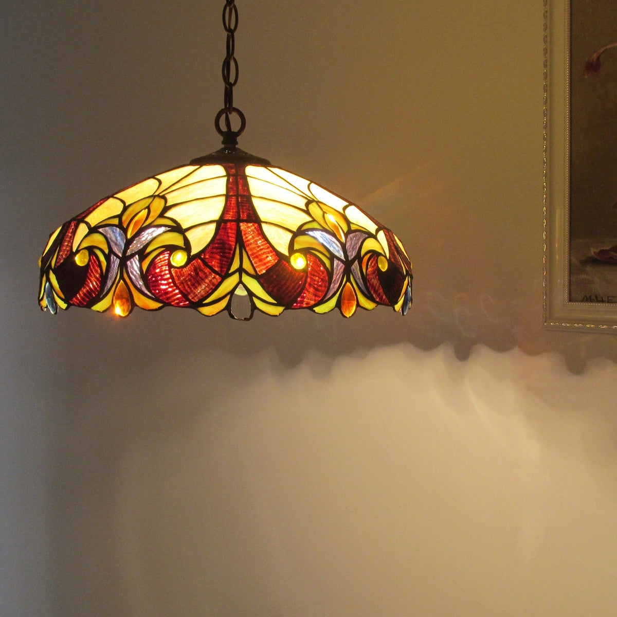 7.7" x 17.3" Victorian Stained Glass 2-Light Ceiling Pendant