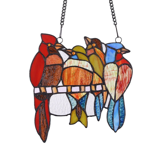 9.3" x 8.9" Colorful Birds Stained Glass Window Suncatcher