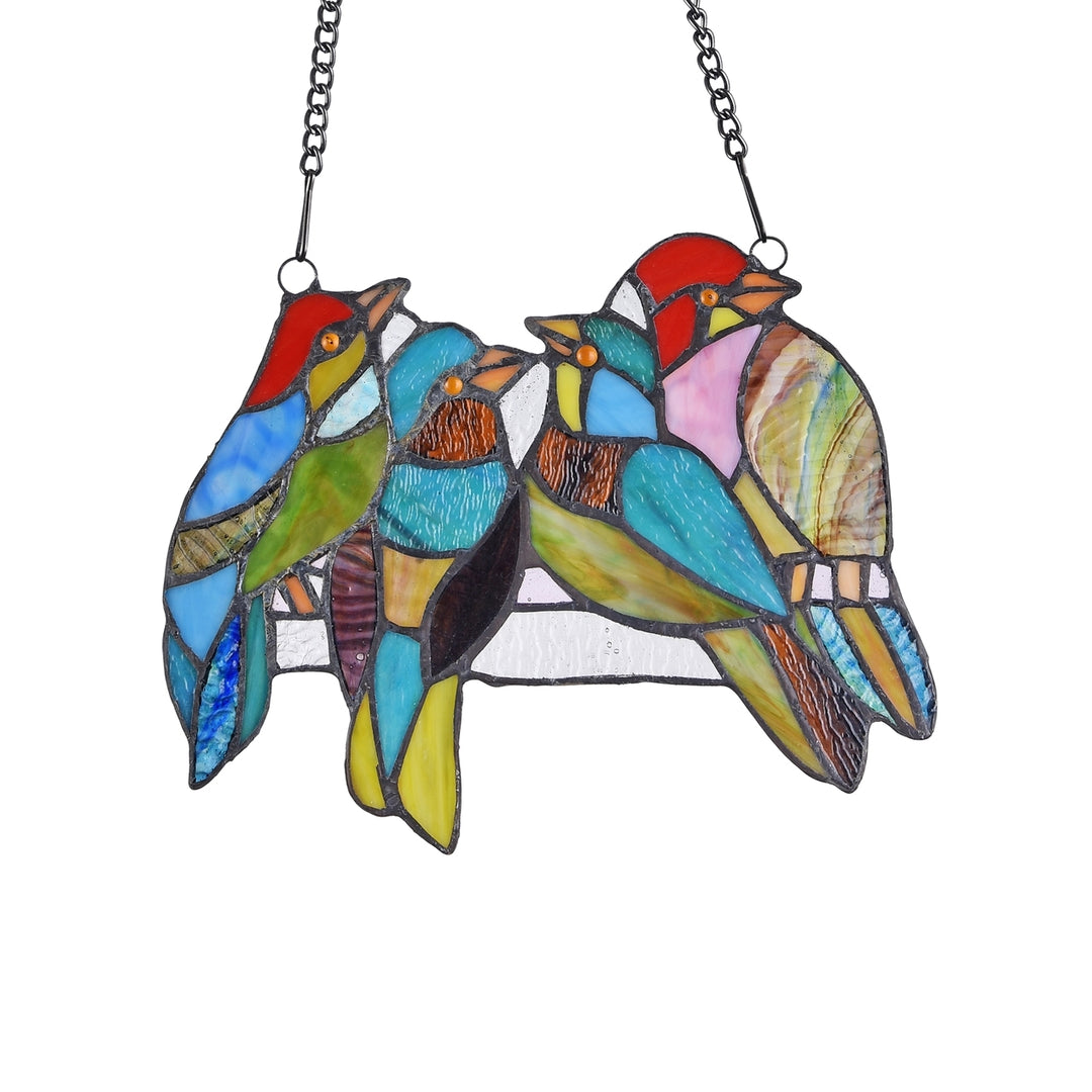 7.9" x 9.8" Colorful Birds Stained Glass Window Panel