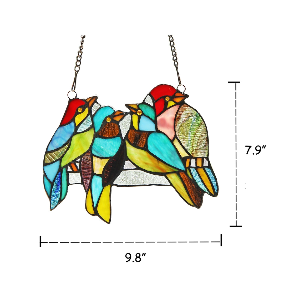 7.9" x 9.8" Colorful Birds Stained Glass Window Panel