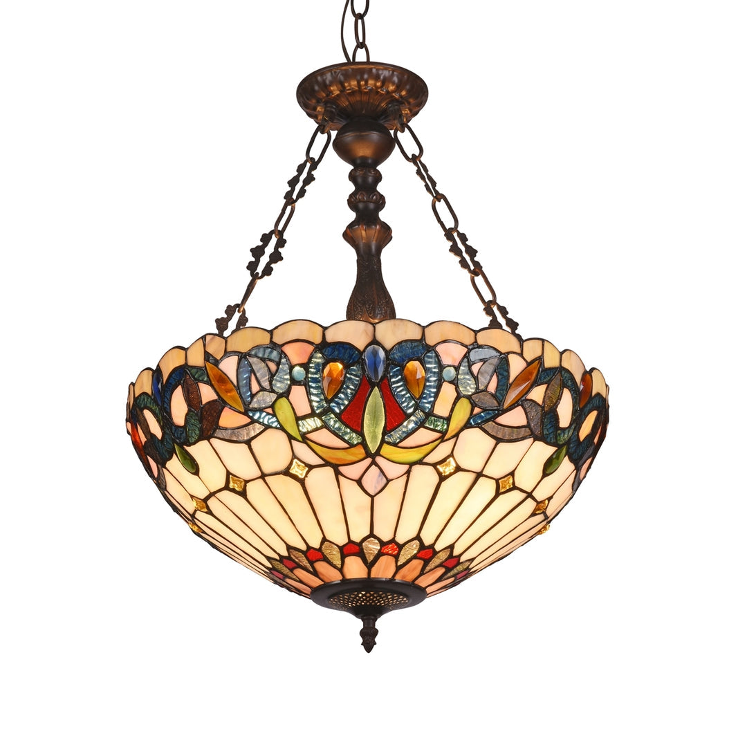 22.6" x 18.1" Victorian Stained Glass Inverted Ceiling Pendant