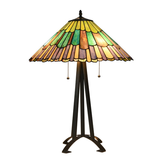 25.79" x 19.7" Geometric Stained Glass Table Lamp – Green & Amber