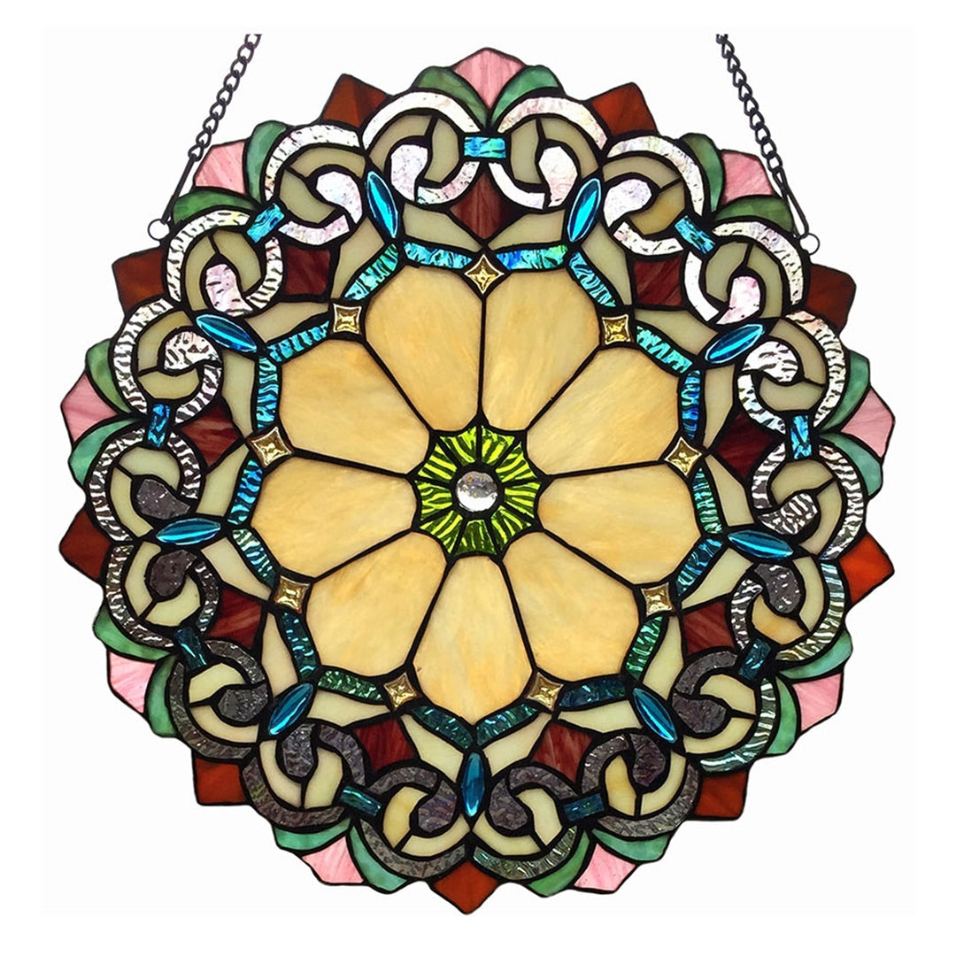 18" x 18" Victorian Round Stained Glass Window Panel