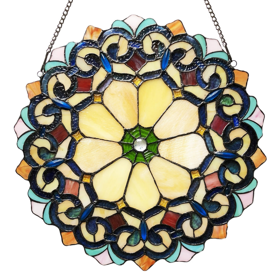 18" x 18" Victorian Round Stained Glass Window Panel