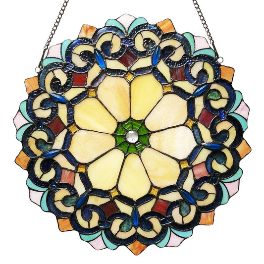 18" x 18" Victorian Round Stained Glass Window Panel