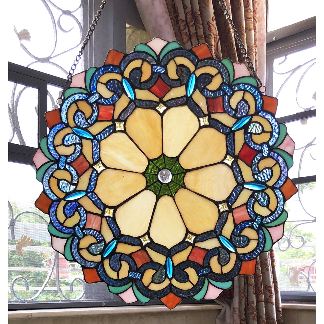 18" x 18" Victorian Round Stained Glass Window Panel