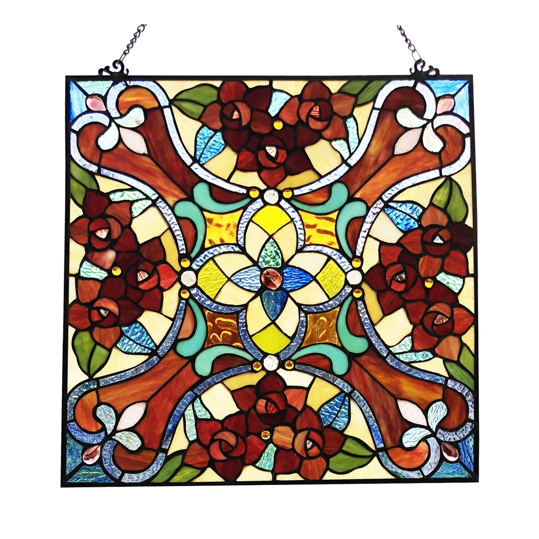 20" x 20" Victorian Rose Stained Glass Window Panel
