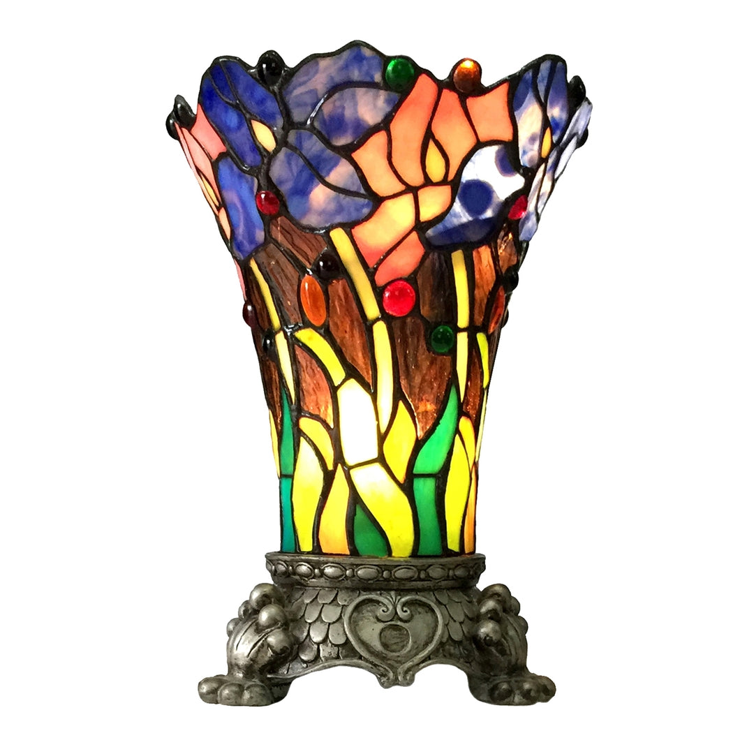 11" x 8" Floral Stained Glass Accent Table Lamp