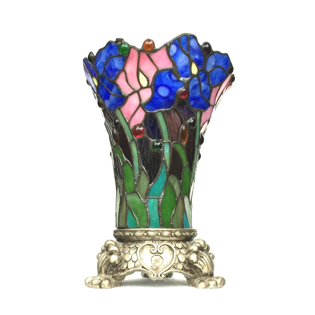11" x 8" Floral Stained Glass Accent Table Lamp