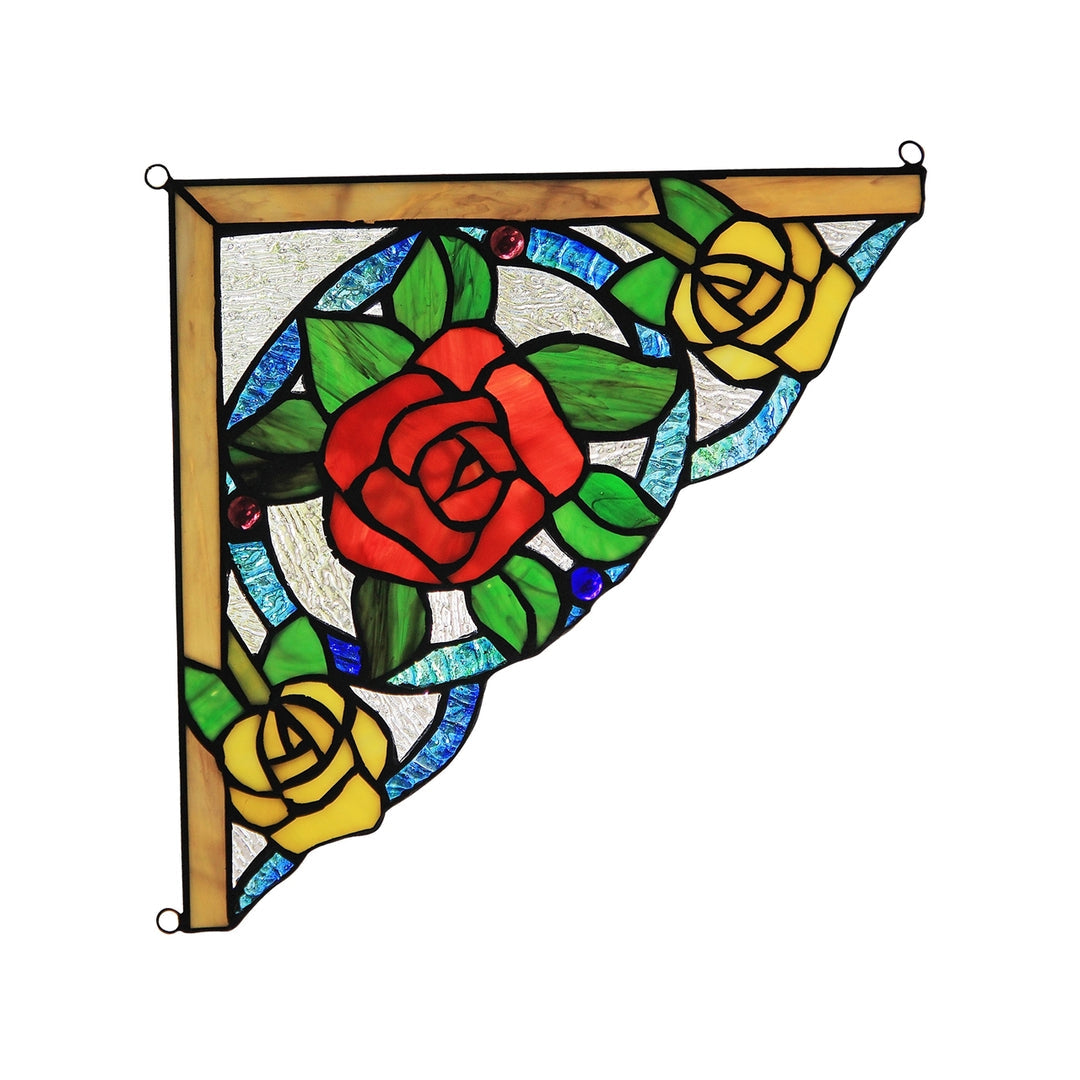 9.8" x 9.8" Rose Stained Glass Corner Panel