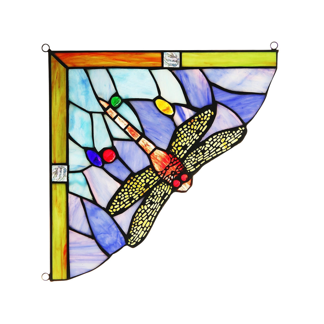 9.8" x 9.8" Dragonfly Stained Glass Corner Panel