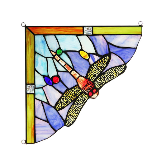 9.8" x 9.8" Dragonfly Stained Glass Corner Panel