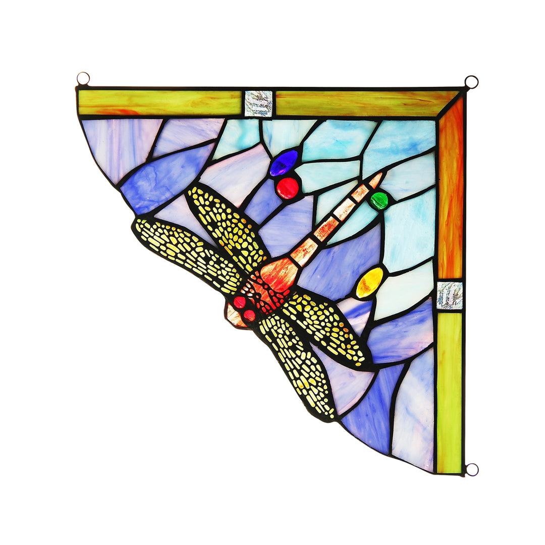 9.8" x 9.8" Dragonfly Stained Glass Corner Panel