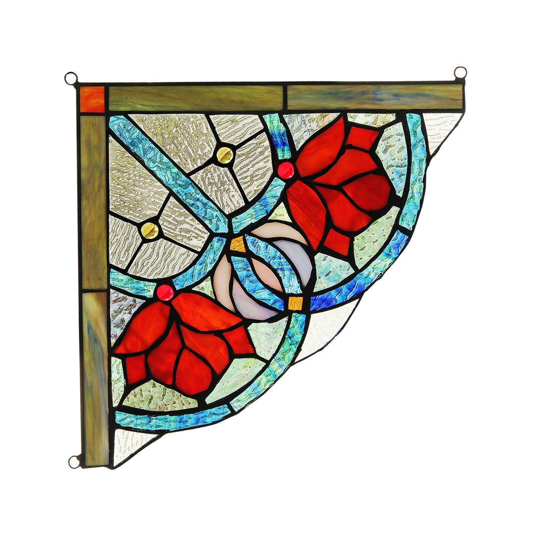 9.8" x 9.8" Victorian Rose Stained Glass Corner Panel