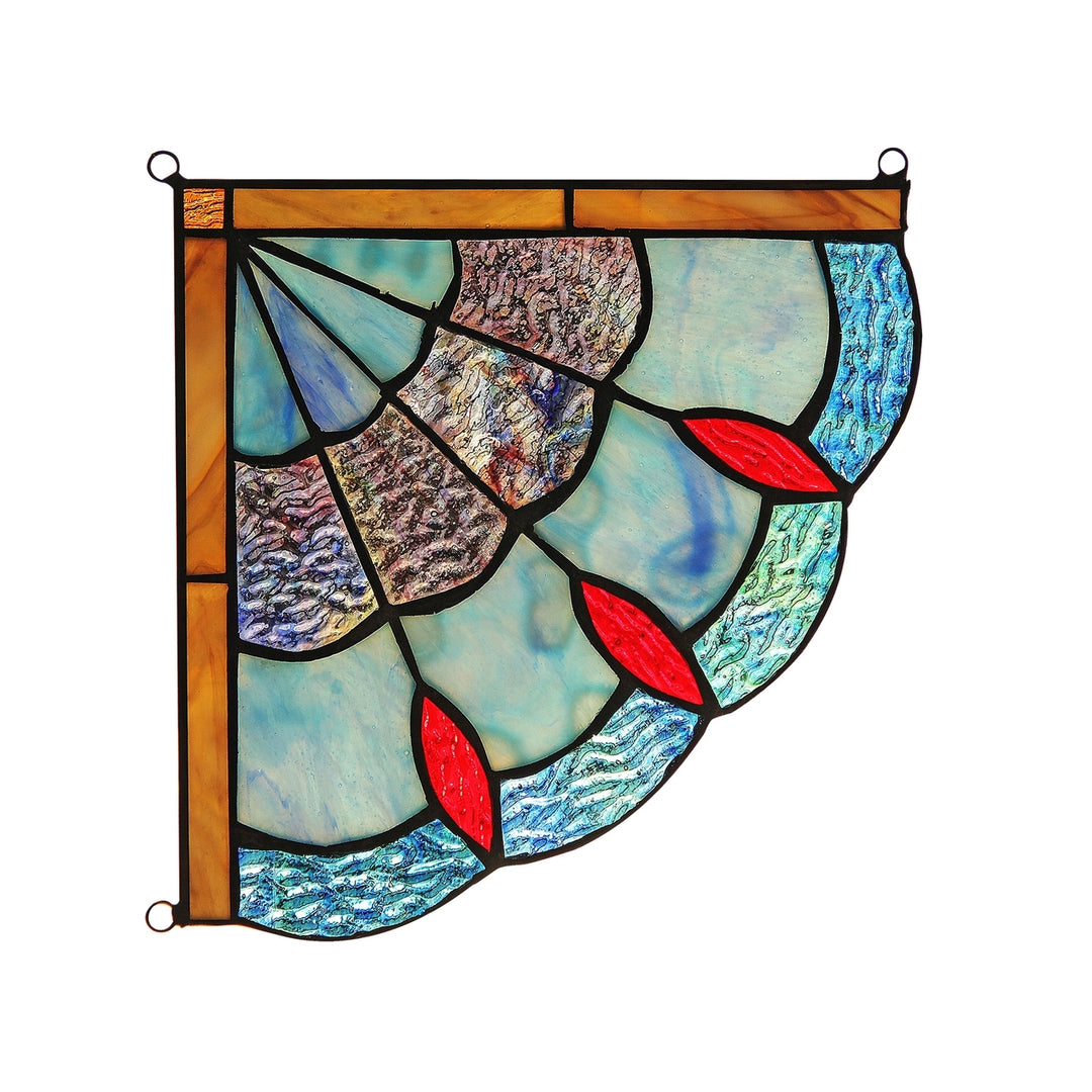 8" x 8" Blue Victorian Stained Glass Corner Panel