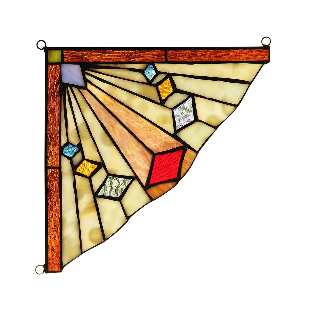 8" x 8" Mission-Style Geometric Stained Glass Corner Panel