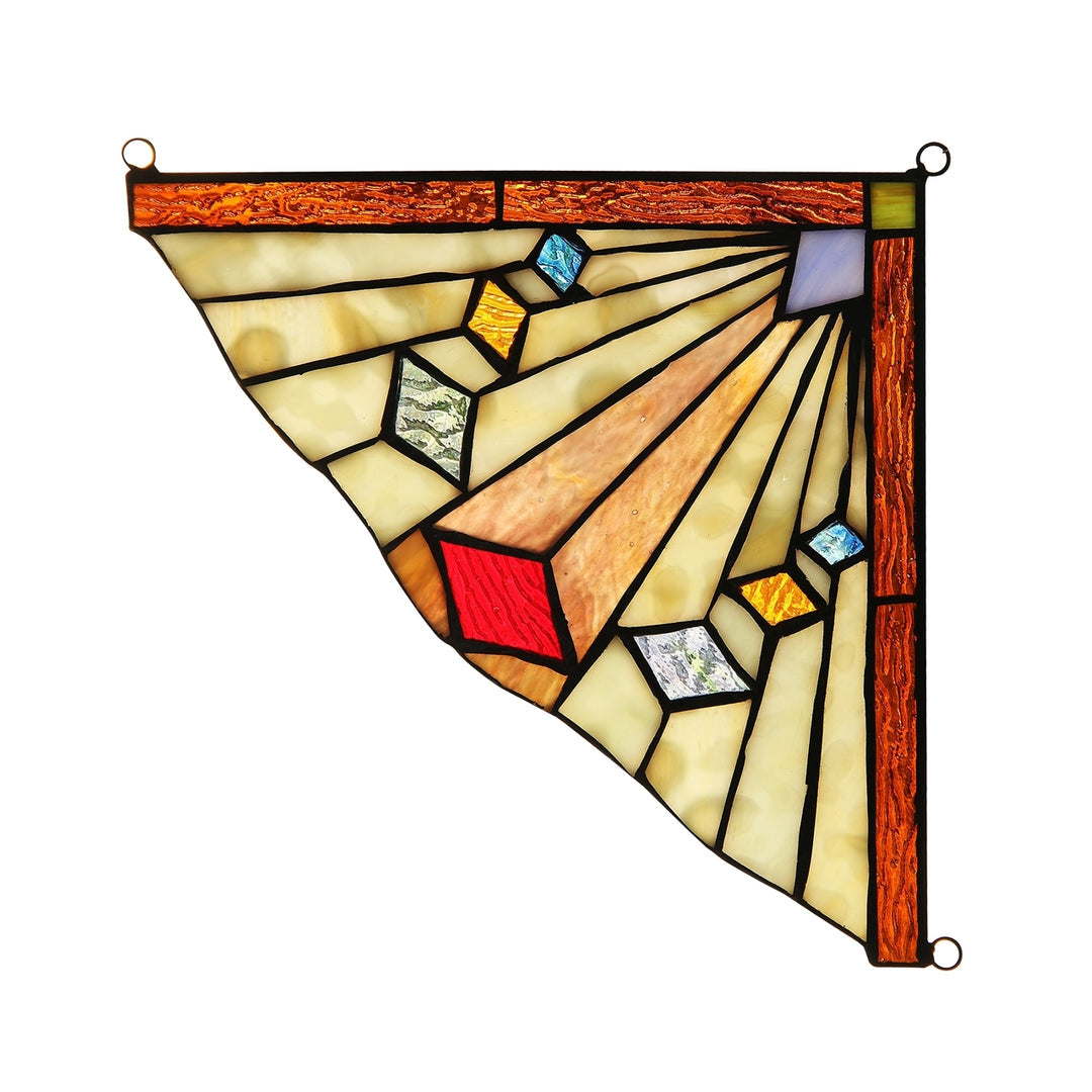 8" x 8" Mission-Style Geometric Stained Glass Corner Panel