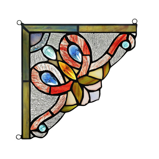 7.9" x 7.9" Victorian Stained Glass Corner Panel