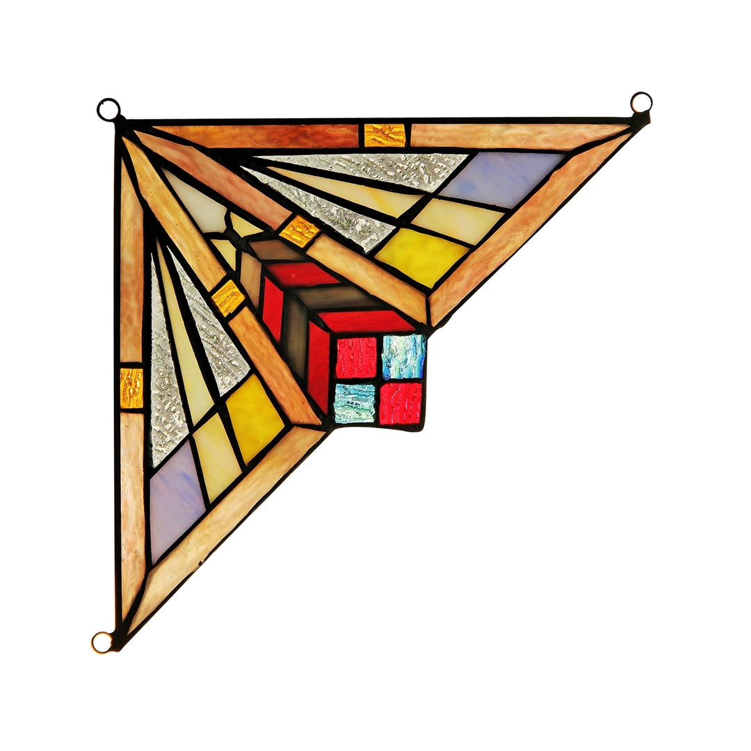 7.9" x 7.9" Mission-Style Geometric Stained Glass Corner Panel