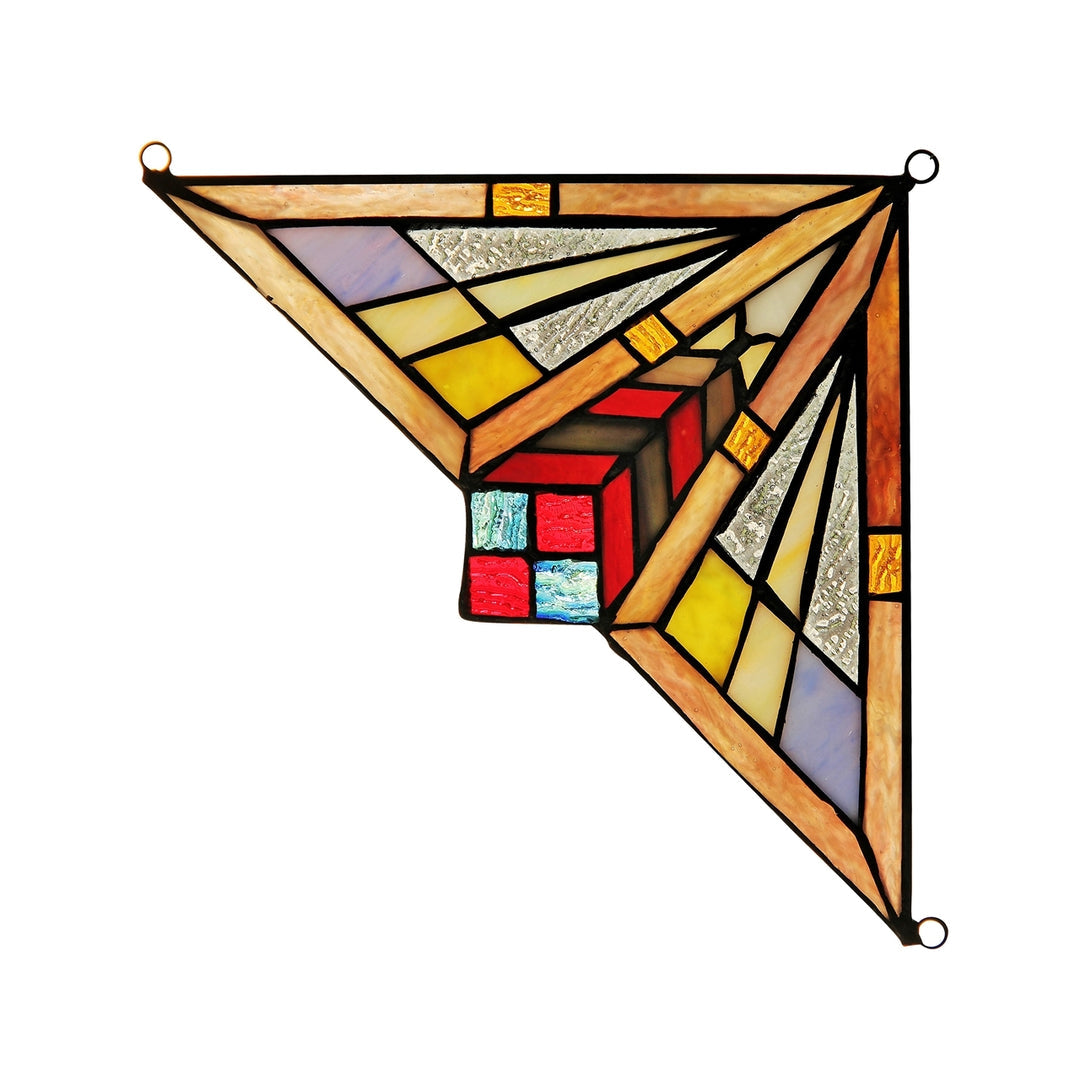 7.9" x 7.9" Mission-Style Geometric Stained Glass Corner Panel