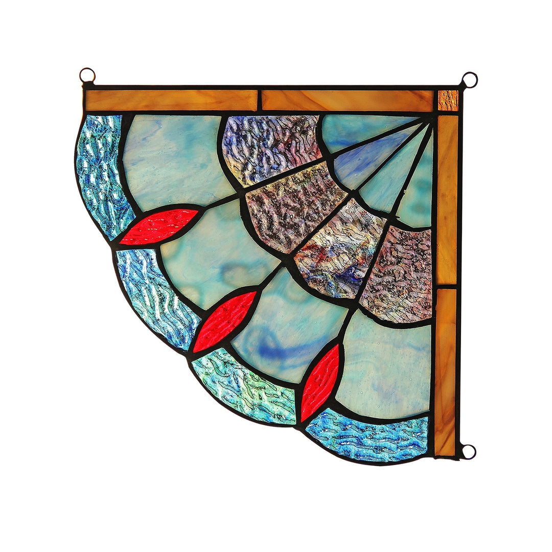 8" x 8" Blue Victorian Stained Glass Corner Panel