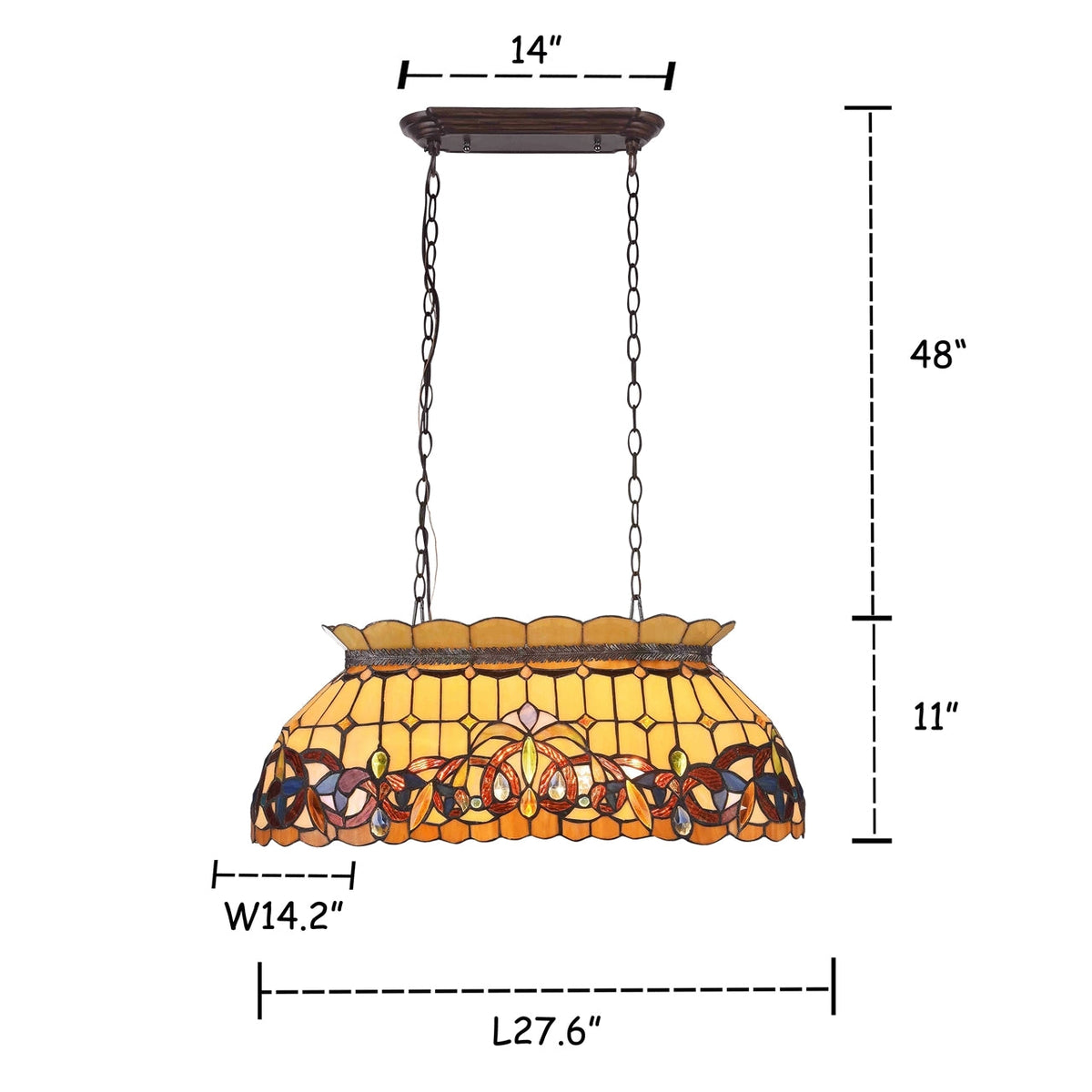59" x 27.6" Victorian Stained Glass 3-Light Island Pendant