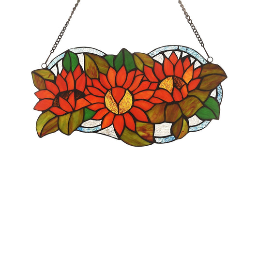 8.7" x 17.3" Orange Sunflower Stained Glass Window Panel