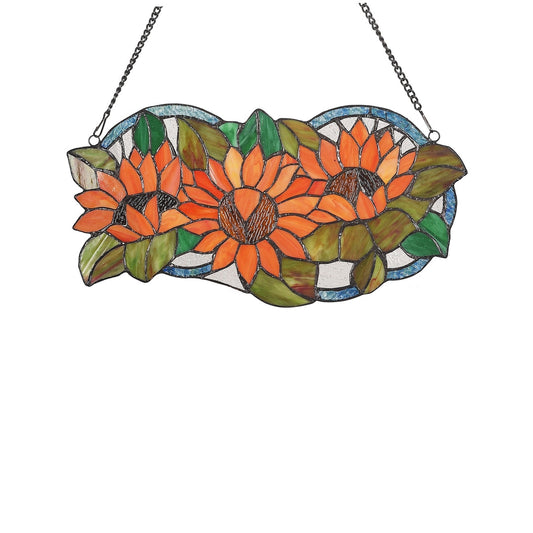 8.7" x 17.3" Orange Sunflower Stained Glass Window Panel
