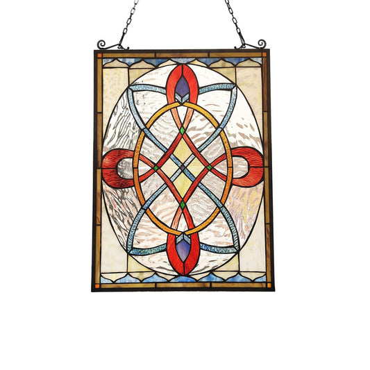 24.6" x 17.7" Victorian Geometric Stained Glass Window Panel