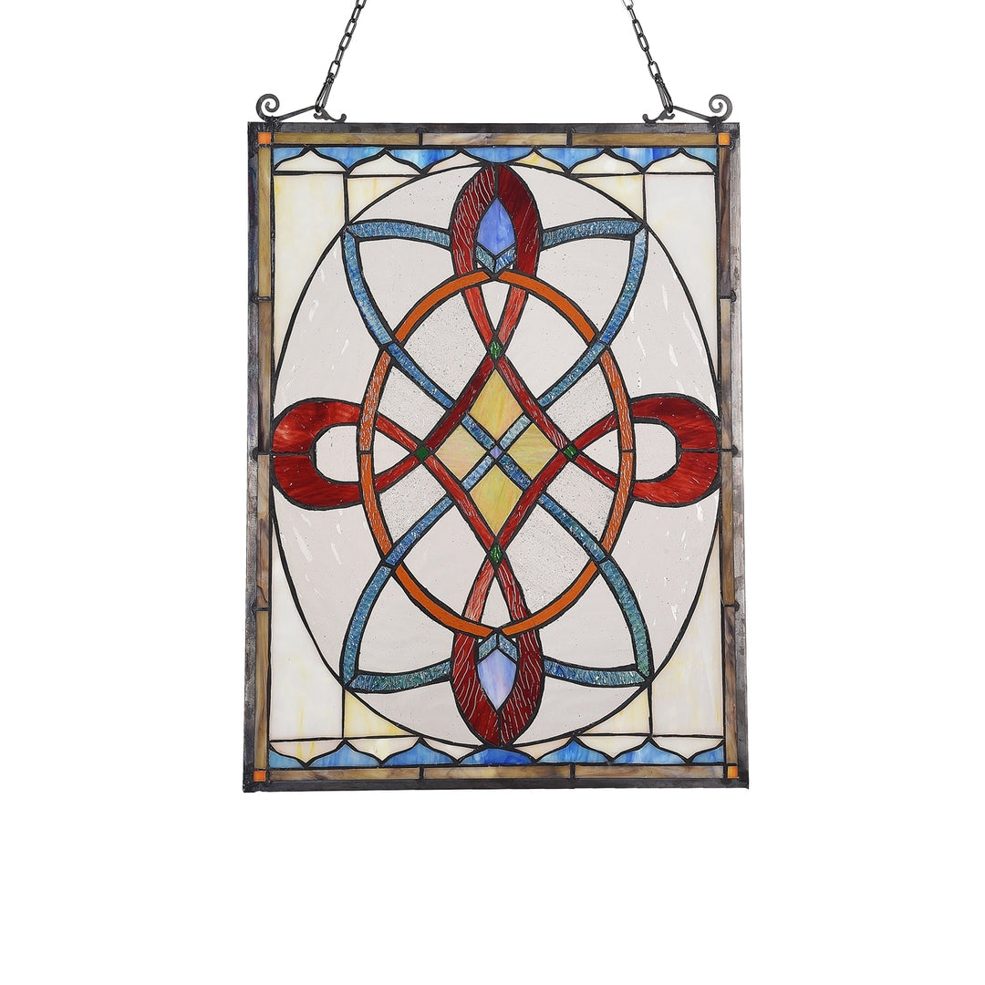 24.6" x 17.7" Victorian Geometric Stained Glass Window Panel