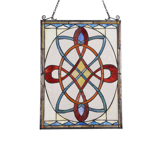 24.6" x 17.7" Victorian Geometric Stained Glass Window Panel