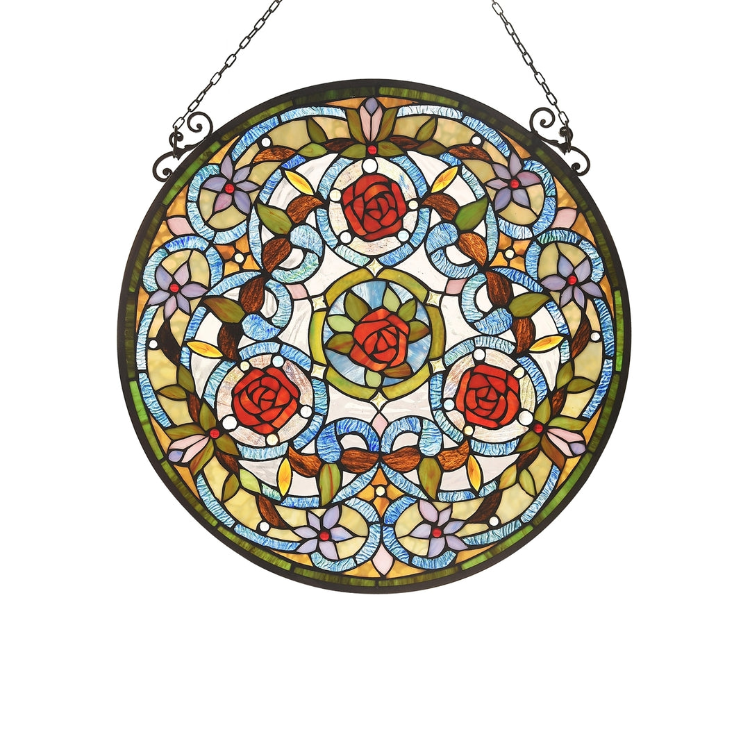 23.9" x 23.9" Red Rose Stained Glass Window Panel